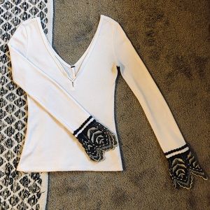 Free People Lace Sleeve Thermal Top